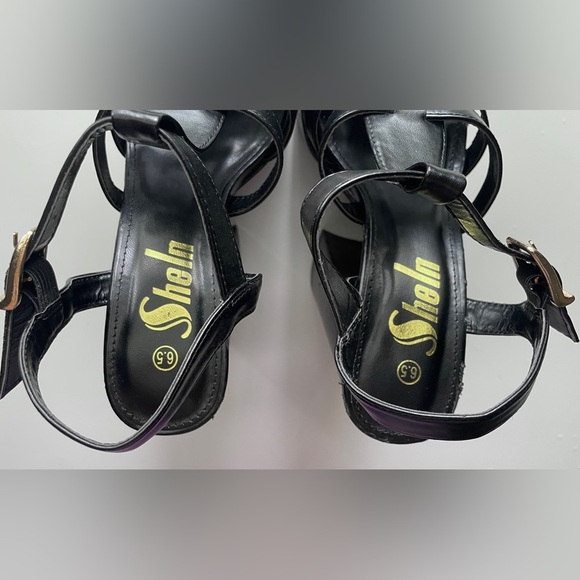 Goth Strappy Caged Toe Platform Chunky Block Heels in Black sz 6.5 by Sheln - Picture 9 of 13
